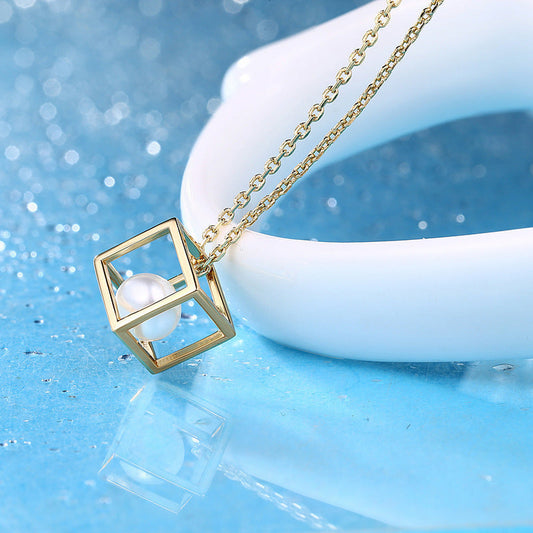 قلادة Love Cube للنساء من الفضة الإسترلينية عيار 925 مع قلادة لؤلؤة متناسقة فاخرة